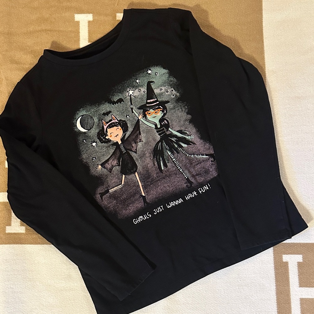 Carter's Black Long Sleeve Tee with Witchy Fun Design